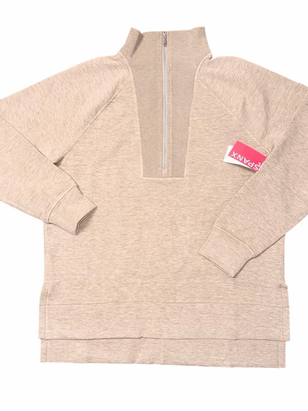 SPANX Beige Half-Zip Cowl Turtleneck Pullover
